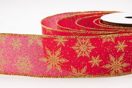 Red  Festive Christmas Snowflake Wired Ribbon_KF9764G-7