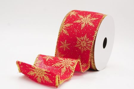 Red  Festive Christmas Snowflake Wired Ribbon_KF9764G-7