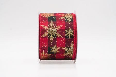 Red - Plaid Festive Christmas Snowflake Wired Ribbon_KF9764GC-7-7