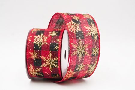 Red - Plaid Festive Christmas Snowflake Wired Ribbon_KF9764GC-7-7