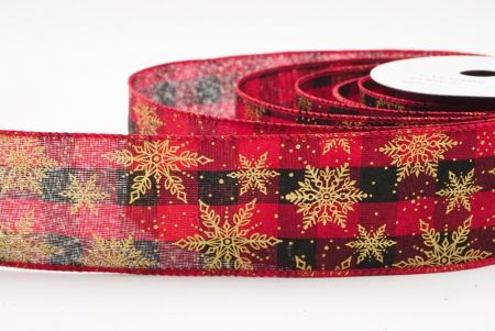 Red - Plaid Festive Christmas Snowflake Wired Ribbon_KF9764GC-7-7