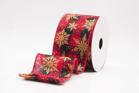 Red - Plaid Festive Christmas Snowflake Wired Ribbon_KF9764GC-7-7