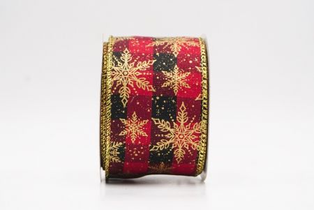 Red Gold- Plaid Festive Christmas Snowflake Wired Ribbon_KF9766G-7