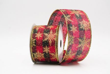 Red Gold- Plaid Festive Christmas Snowflake Wired Ribbon_KF9766G-7