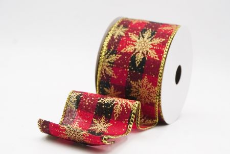 Red Gold- Plaid Festive Christmas Snowflake Wired Ribbon_KF9766G-7