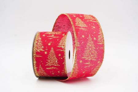 Red Christmas Tree & Winter Landscape Wired Ribbon_KF9767G-7