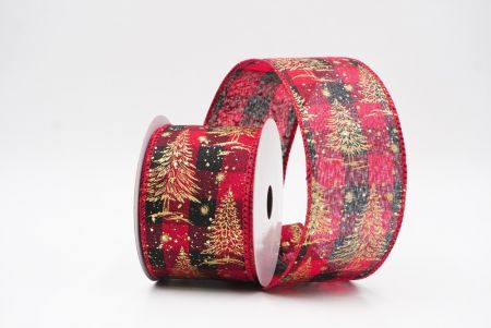 Red - Plaid Christmas Tree & Winter Landscape Wired Ribbon_KF9768GC-7-7