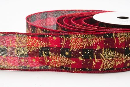 Red - Plaid Christmas Tree & Winter Landscape Wired Ribbon_KF9768GC-7-7