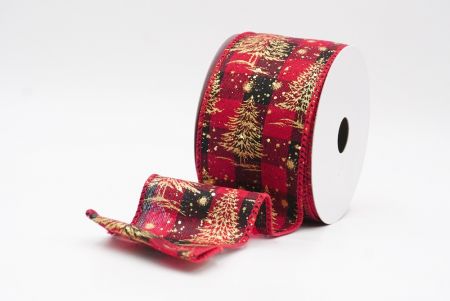 Red - Plaid Christmas Tree & Winter Landscape Wired Ribbon_KF9768GC-7-7