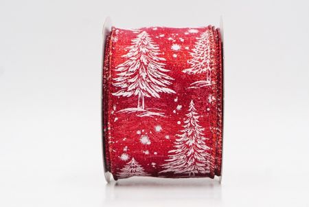 Red - Metallic Christmas Tree & Winter Landscape Wired Ribbon_KF9769GR-7