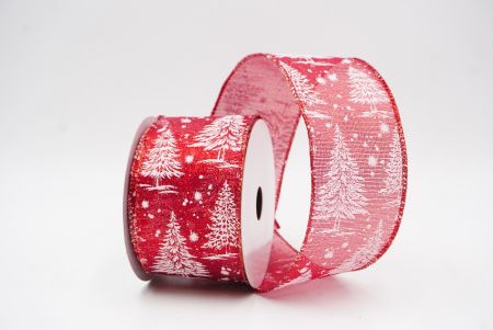 Red - Metallic Christmas Tree & Winter Landscape Wired Ribbon_KF9769GR-7