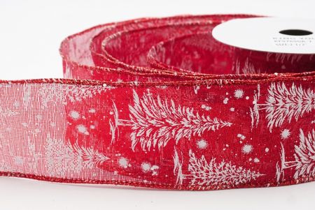 Red - Metallic Christmas Tree & Winter Landscape Wired Ribbon_KF9769GR-7