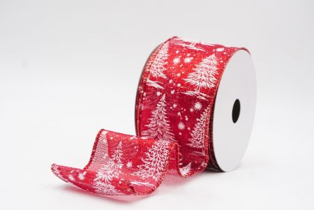 Red - Metallic Christmas Tree & Winter Landscape Wired Ribbon_KF9769GR-7