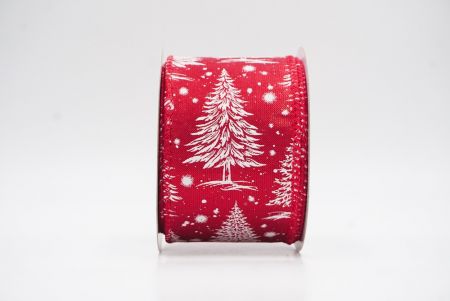 Red - Burlap Christmas Tree & Winter Landscape Wired Ribbon_KF9770GC-7-7