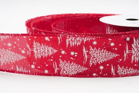 Red - Burlap Christmas Tree & Winter Landscape Wired Ribbon_KF9770GC-7-7