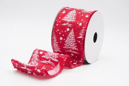Red - Burlap Christmas Tree & Winter Landscape Wired Ribbon_KF9770GC-7-7