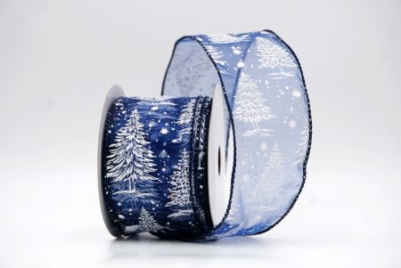 Blue - Sheer Christmas Tree & Winter Landscape Wired Ribbon_KF9771GC-4-4