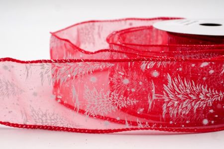 Red - Sheer Christmas Tree & Winter Landscape Wired Ribbon_KF9771GC-7-7