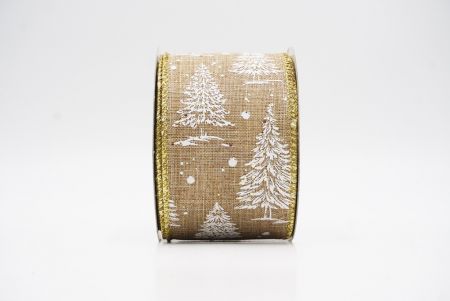 Beige - Burlap Christmas Tree & Winter Landscape Wired Ribbon_KF9772G-14