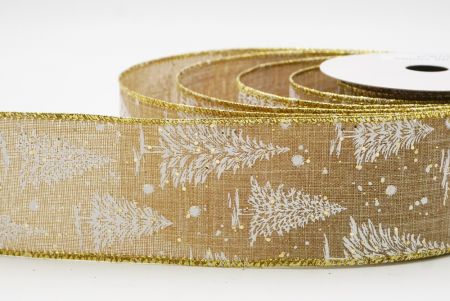 Beige - Burlap Christmas Tree & Winter Landscape Wired Ribbon_KF9772G-14