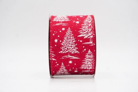 Red - Burlap Christmas Tree & Winter Landscape Wired Ribbon_KF9772GC-7-7