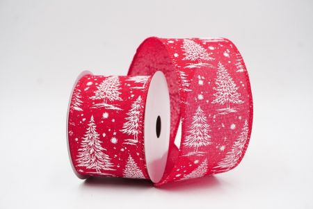 Red - Burlap Christmas Tree & Winter Landscape Wired Ribbon_KF9772GC-7-7