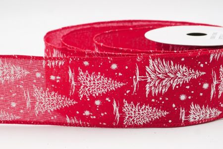 Red - Burlap Christmas Tree & Winter Landscape Wired Ribbon_KF9772GC-7-7