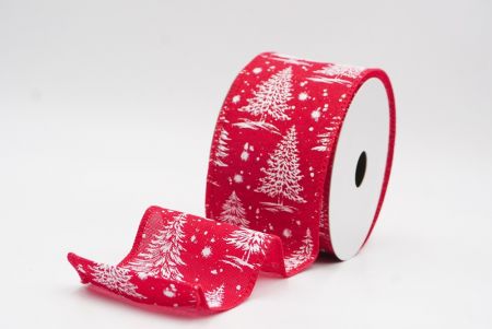 Red - Burlap Christmas Tree & Winter Landscape Wired Ribbon_KF9772GC-7-7