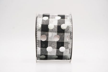 Black Plaid Gold Polka Dots Holiday Wired Ribbon_KF9774G-53