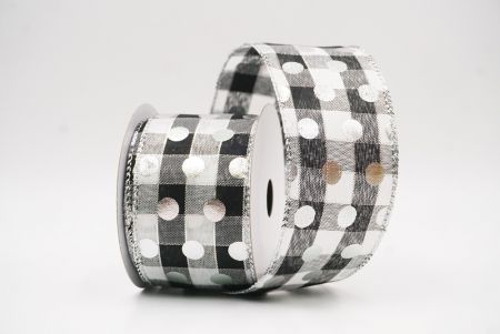 Black Plaid Gold Polka Dots Holiday Wired Ribbon_KF9774G-53