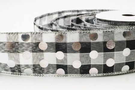 Black Plaid Gold Polka Dots Holiday Wired Ribbon_KF9774G-53