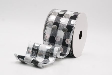 Black Plaid Gold Polka Dots Holiday Wired Ribbon_KF9774G-53