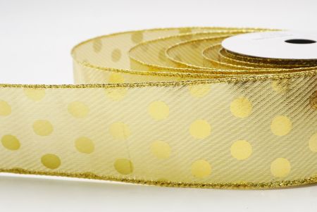 Lt. Brown Gold Polka Dots Holiday Wired Ribbon_KF9775G-13