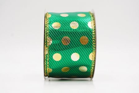 Green Gold Polka Dots Holiday Wired Ribbon_KF9775G-3