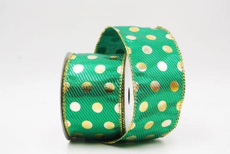 Green Gold Polka Dots Holiday Wired Ribbon_KF9775G-3