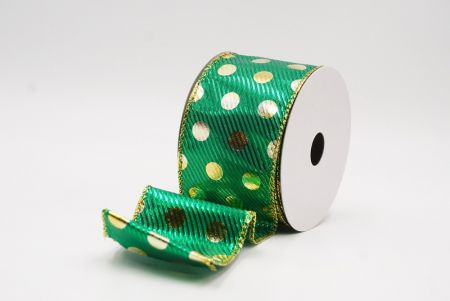 Green Gold Polka Dots Holiday Wired Ribbon_KF9775G-3
