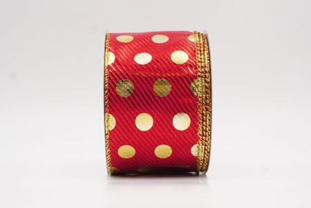 Red Gold Polka Dots Holiday Wired Ribbon_KF9775G-7