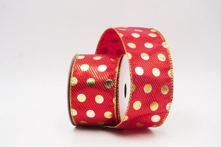 Red Gold Polka Dots Holiday Wired Ribbon_KF9775G-7