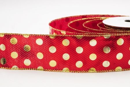 Red Gold Polka Dots Holiday Wired Ribbon_KF9775G-7