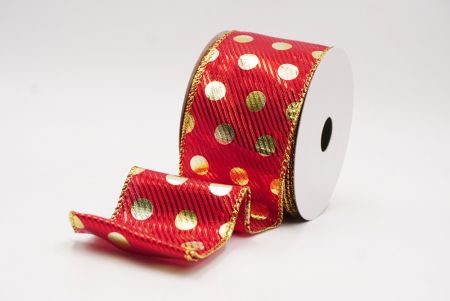 Red Gold Polka Dots Holiday Wired Ribbon_KF9775G-7