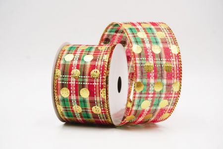 Red Green Plaid Gold Polka Dots Holiday Wired Ribbon_KF9776G-7