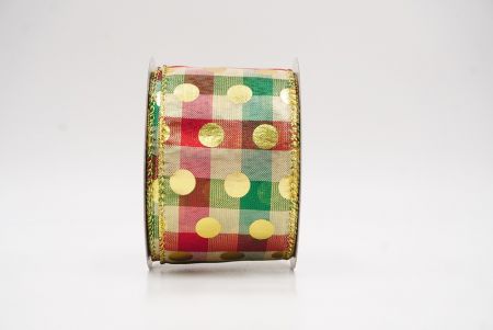 light Brown Plaid Gold Polka Dots Holiday Wired Ribbon_KF9777G-13