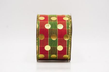Red Plaid Gold Polka Dots Holiday Wired Ribbon_KF9778G-7