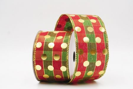 Red Plaid Gold Polka Dots Holiday Wired Ribbon_KF9778G-7