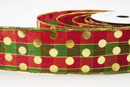 Red Plaid Gold Polka Dots Holiday Wired Ribbon_KF9778G-7