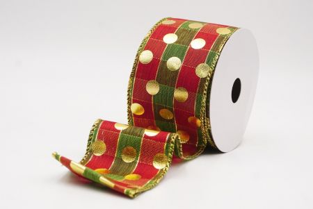 Red Plaid Gold Polka Dots Holiday Wired Ribbon_KF9778G-7