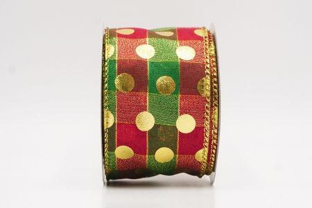 Red Gold Plaid Gold Polka Dots Holiday Wired Ribbon_KF9779G-7