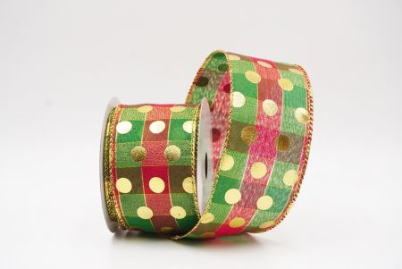 Red Gold Plaid Gold Polka Dots Holiday Wired Ribbon_KF9779G-7