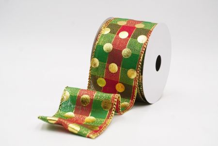 Red Gold Plaid Gold Polka Dots Holiday Wired Ribbon_KF9779G-7