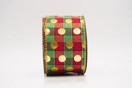 Red Checked Gold Polka Dots Holiday Wired Ribbon_KF9780G-7